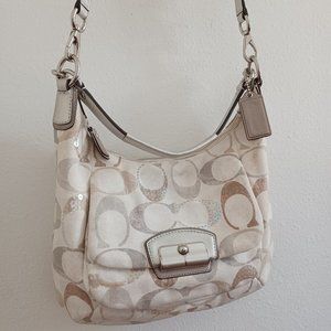 COACH KRISTIN Embellished Sequined Canvas Leather Hobo Shoulder Purse Bag 19340